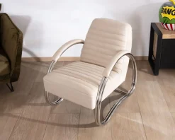 Meuble House Fauteuil lounge rétro en cuir blanc et acier inoxydable "AstroPop" Hot