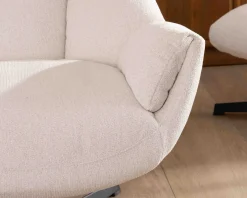 Meuble House Fauteuil pivotant avec repose-pieds modulaire en tissu bouclette écru