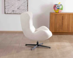 Meuble House Fauteuil pivotant cocooning en tissu bouclette blanc cassé 