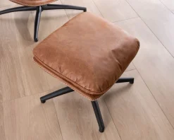 Meuble House Fauteuil pivotant esprit rétro avec pouf en tissu microfibre coloris havane "Branson"