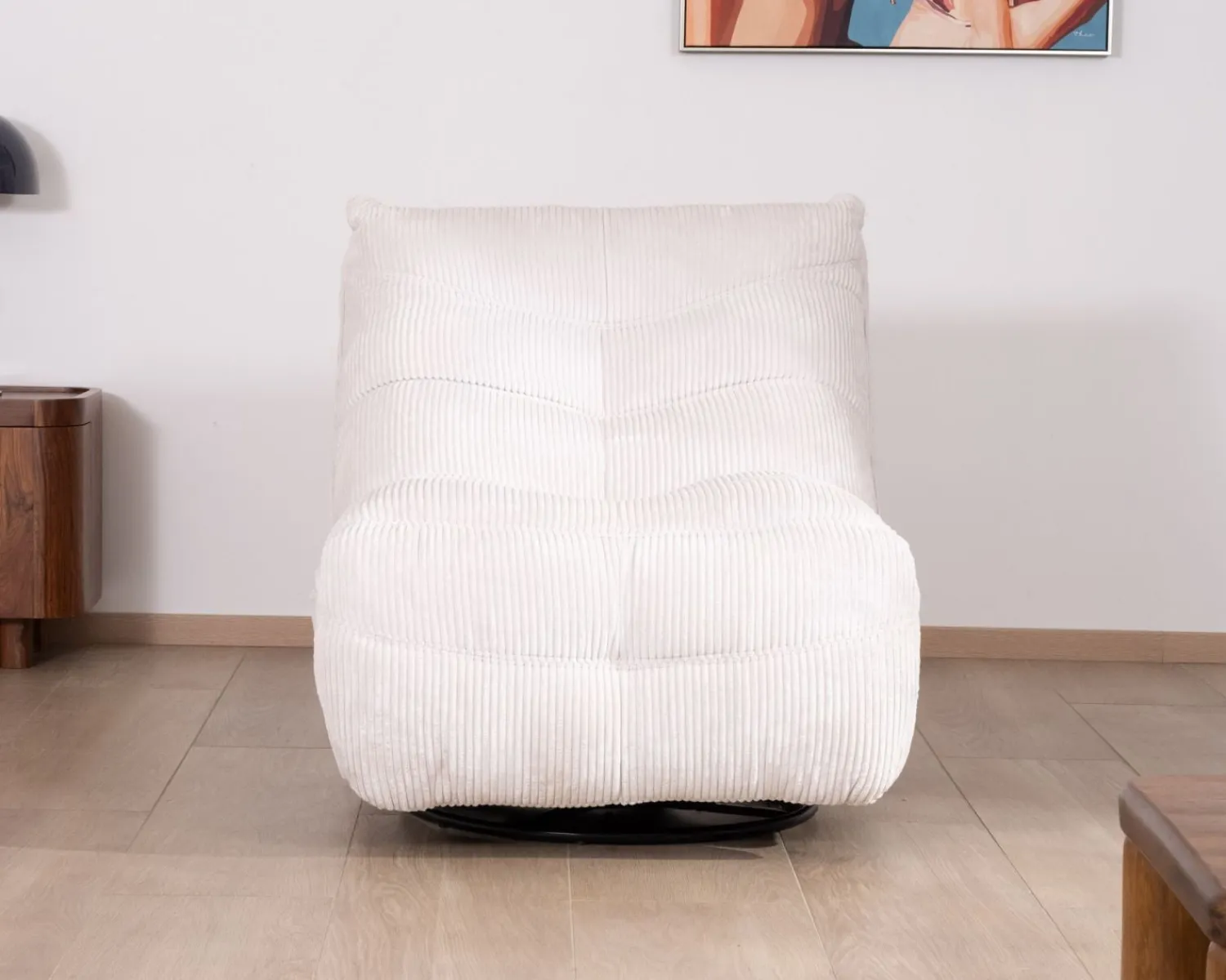 Meuble House Fauteuil pivotant et inclinable en velours côtelé écru "Cascada"