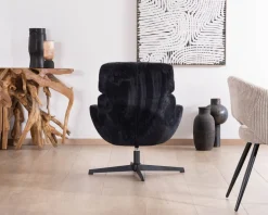 Meuble House Fauteuil relax tournant 360° en velours côtelé noir