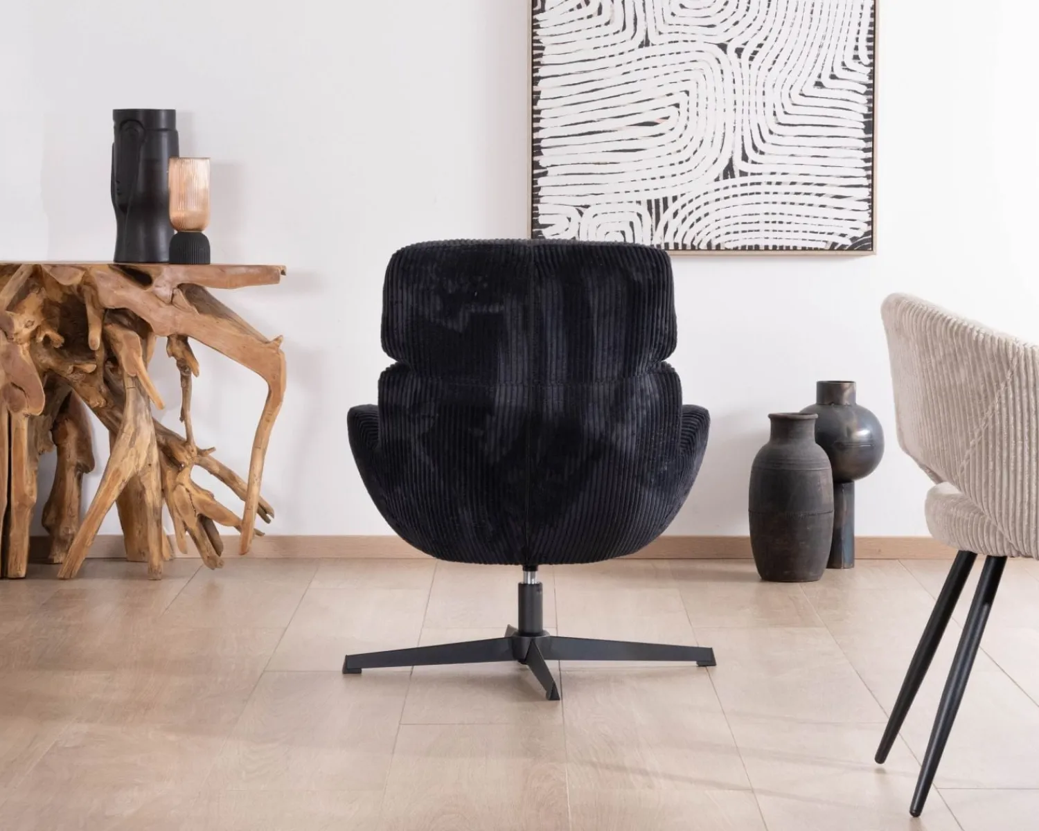 Meuble House Fauteuil relax tournant 360° en velours côtelé noir "Bissett" Clearance