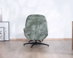 Meuble House Fauteuil rotatif design rétro en tissu soyeux vert sauge "Branson" avec pouf Clearance