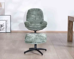 Meuble House Fauteuil rotatif design rétro en tissu soyeux vert sauge 