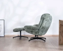 Meuble House Fauteuil rotatif design rétro en tissu soyeux vert sauge 