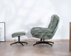 Meuble House Fauteuil rotatif design rétro en tissu soyeux vert sauge 