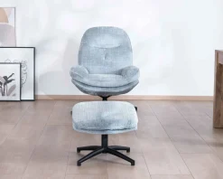 Meuble House Fauteuil rotatif enveloppant avec repose-pieds "Branson" en tissu bleu glacier Sale
