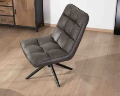 Meuble House Fauteuil rotatif ultra-confort en tissu microfibre gris foncé "Grundy" New