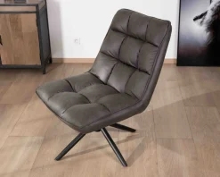 Meuble House Fauteuil rotatif ultra-confort en tissu microfibre gris foncé 