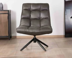 Meuble House Fauteuil rotatif ultra-confort en tissu microfibre gris foncé 