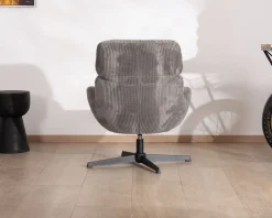 Meuble House Fauteuil rétro en tissu gris et pied pivotant en métal noir "Bissett" Clearance