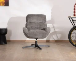 Meuble House Fauteuil rétro en tissu gris et pied pivotant en métal noir "Bissett" Clearance