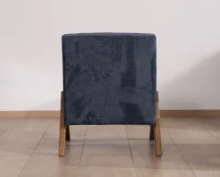 Meuble House Fauteuil rétro tissu bleu foncé avec pieds bois boomerang 
