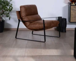 Meuble House Fauteuil rétro tissu havane et métal noir "Torsten" Hot