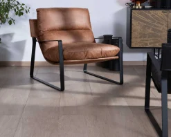 Meuble House Fauteuil rétro tissu havane et métal noir 