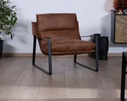 Meuble House Fauteuil rétro tissu havane et métal noir 