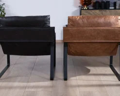 Meuble House Fauteuil rétro tissu havane et métal noir 