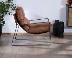 Meuble House Fauteuil rétro tissu havane et métal noir 