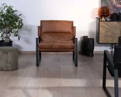 Meuble House Fauteuil rétro tissu havane et métal noir 