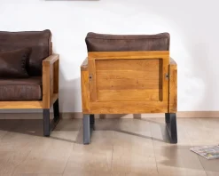 Meuble House Fauteuil style club en teck et tissu aspect cuir "Roster" Online