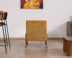 Meuble House Fauteuil style vintage avec pieds boomerang "Tolga" coloris jaune moutarde Discount