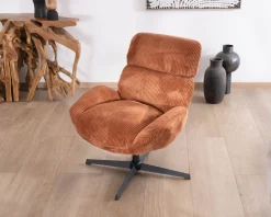 Meuble House Fauteuil tournant 360° en velours côtelé terracotta 