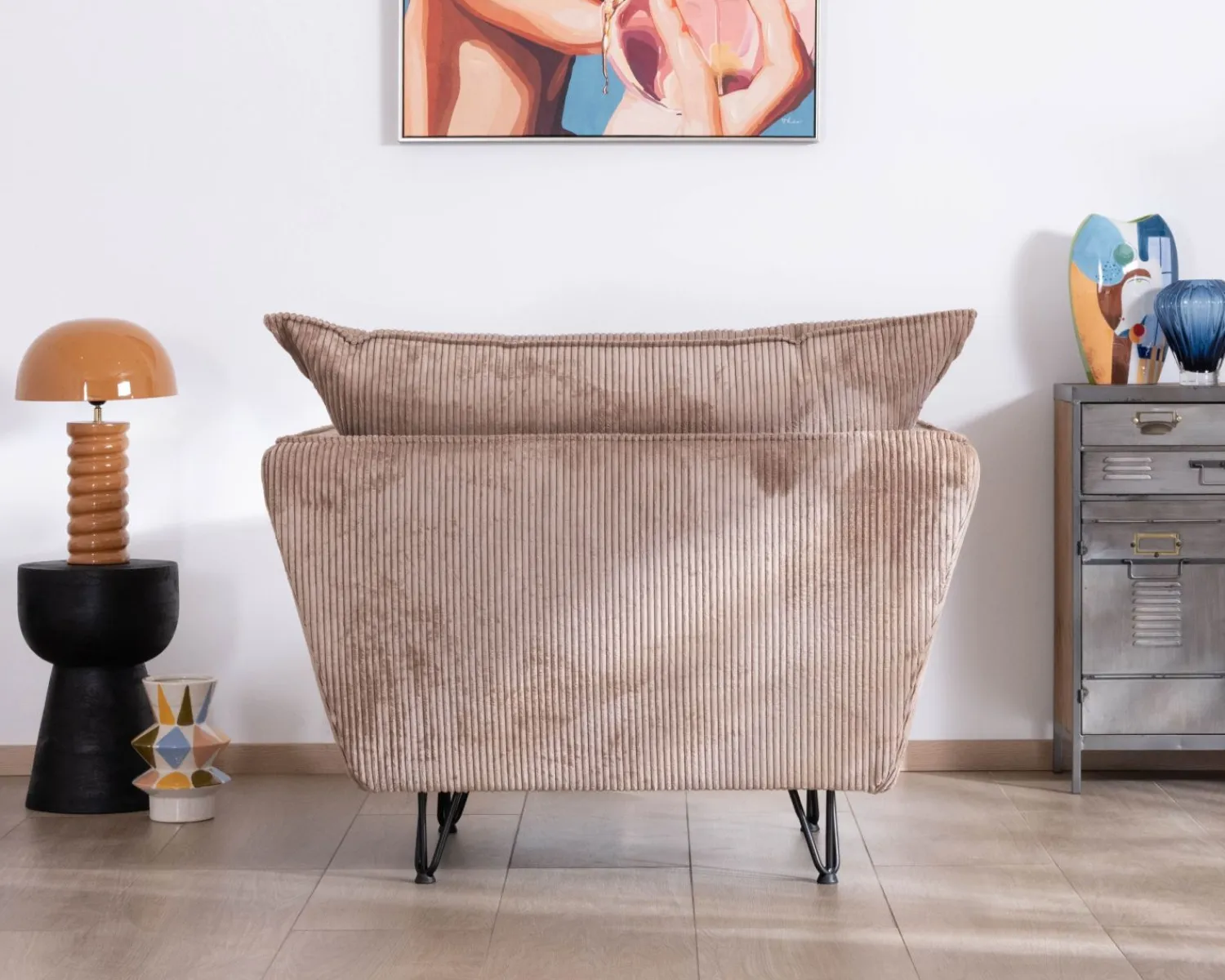 Meuble House Fauteuil ultra confort esprit scandinave en velours côtelé camel "Hasting" Online