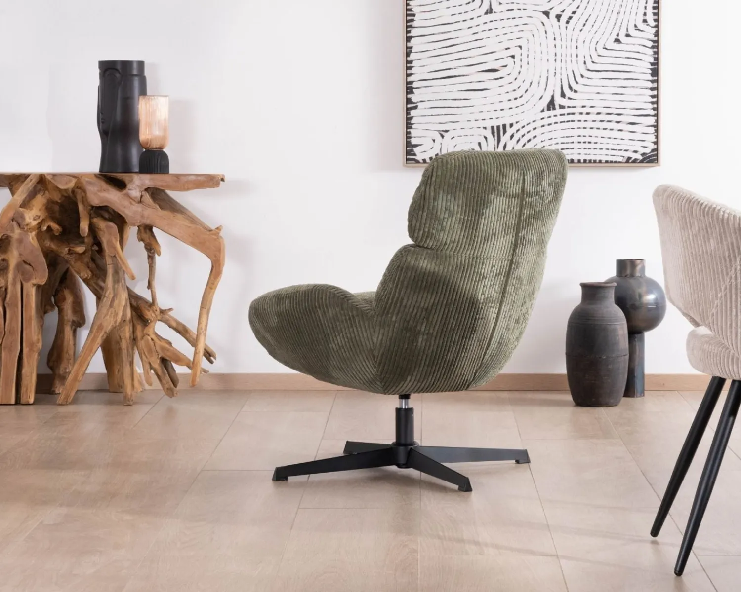 Meuble House Fauteuil ultra confort tournant 360° en velours côtelé vert doux "Bissett" Sale
