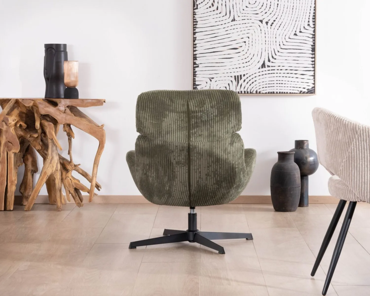 Meuble House Fauteuil ultra confort tournant 360° en velours côtelé vert doux "Bissett" Sale