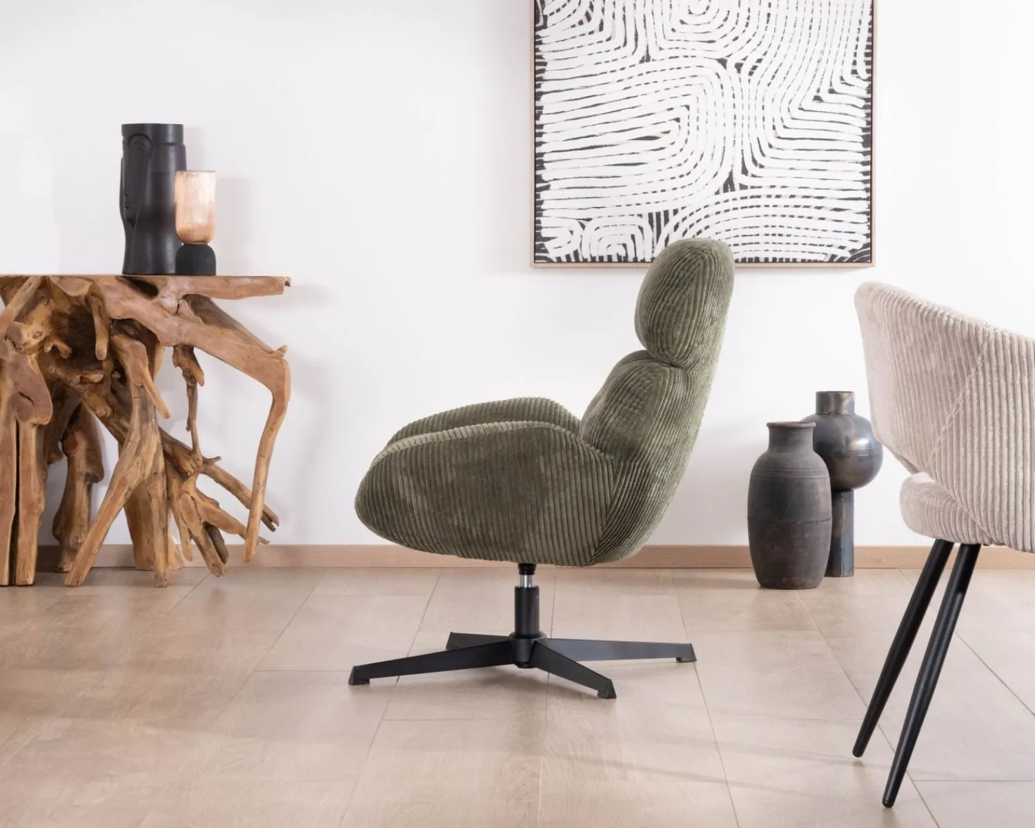 Meuble House Fauteuil ultra confort tournant 360° en velours côtelé vert doux "Bissett" Sale