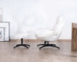 Meuble House Fauteuil vintage avec pouf en tissu blanc ultra doux "Branson" Outlet