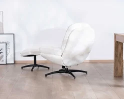 Meuble House Fauteuil vintage avec pouf en tissu blanc ultra doux 