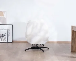 Meuble House Fauteuil vintage avec pouf en tissu blanc ultra doux 