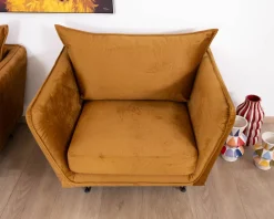 Meuble House Fauteuil vintage ocre en tissu et métal ultra confort