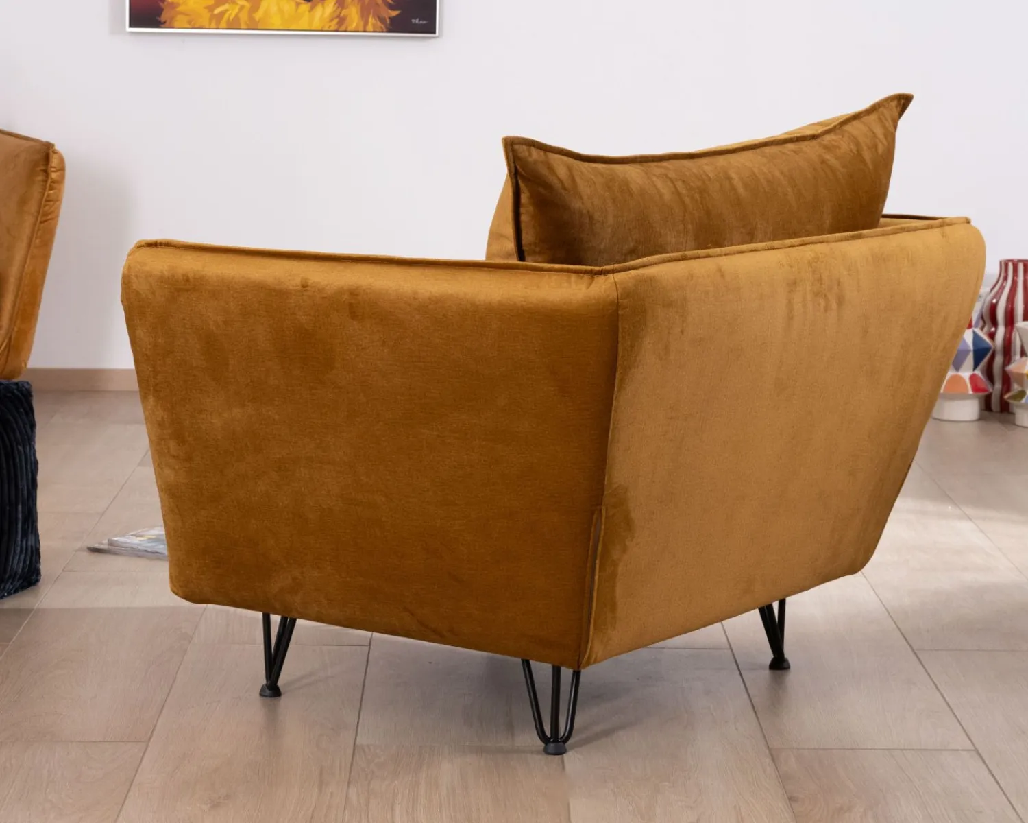 Meuble House Fauteuil vintage ocre en tissu et métal ultra confort "Hasting" Online