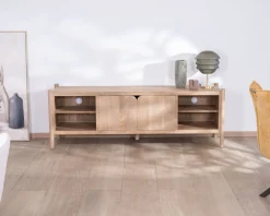 Meuble House Grand banc TV en manguier esprit japandi 