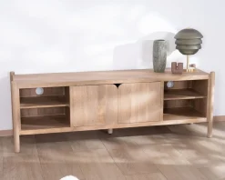 Meuble House Grand banc TV en manguier esprit japandi 