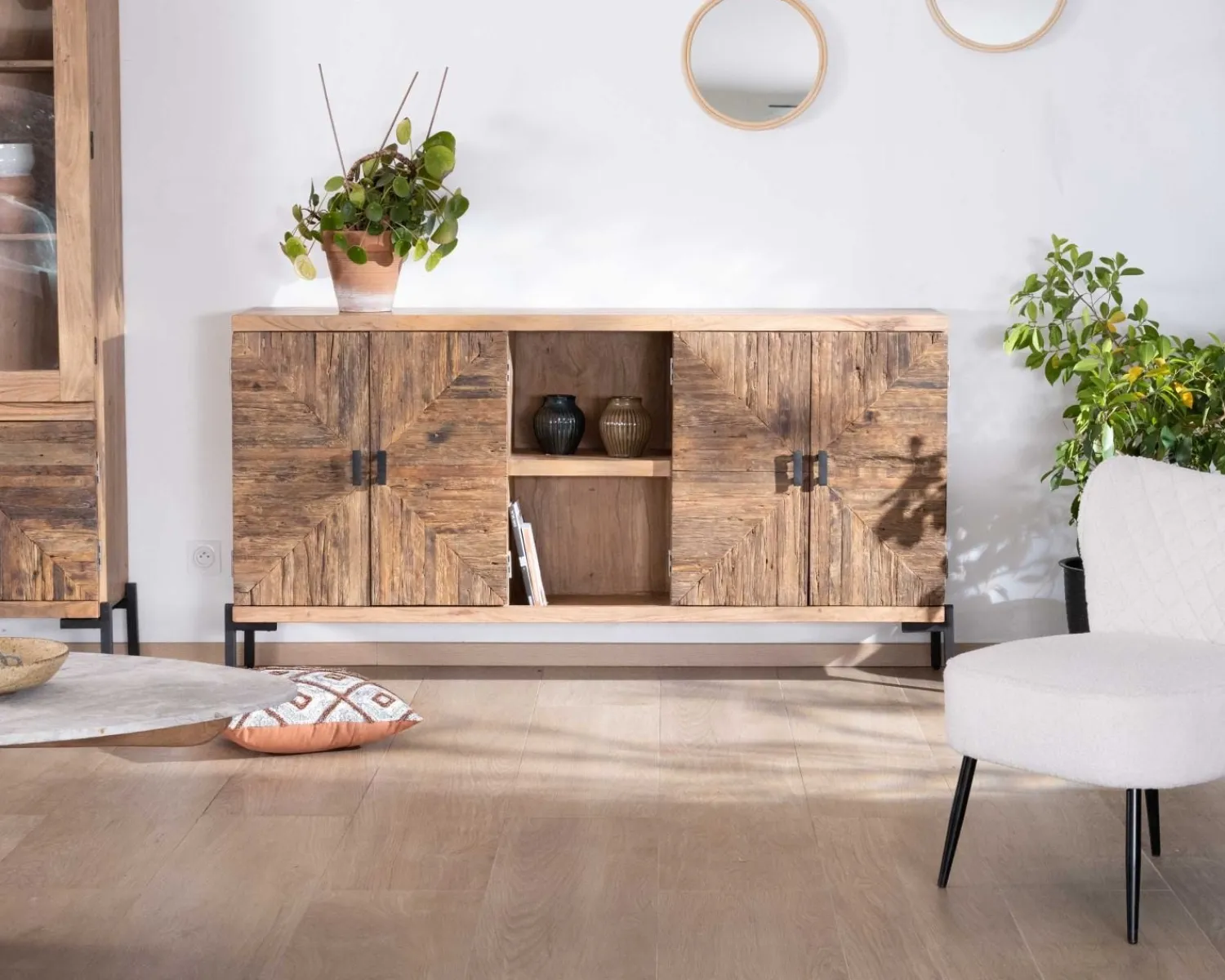 Meuble House Grand buffet bas acacia massif 175cm style ethnique "Géonidum" Sale