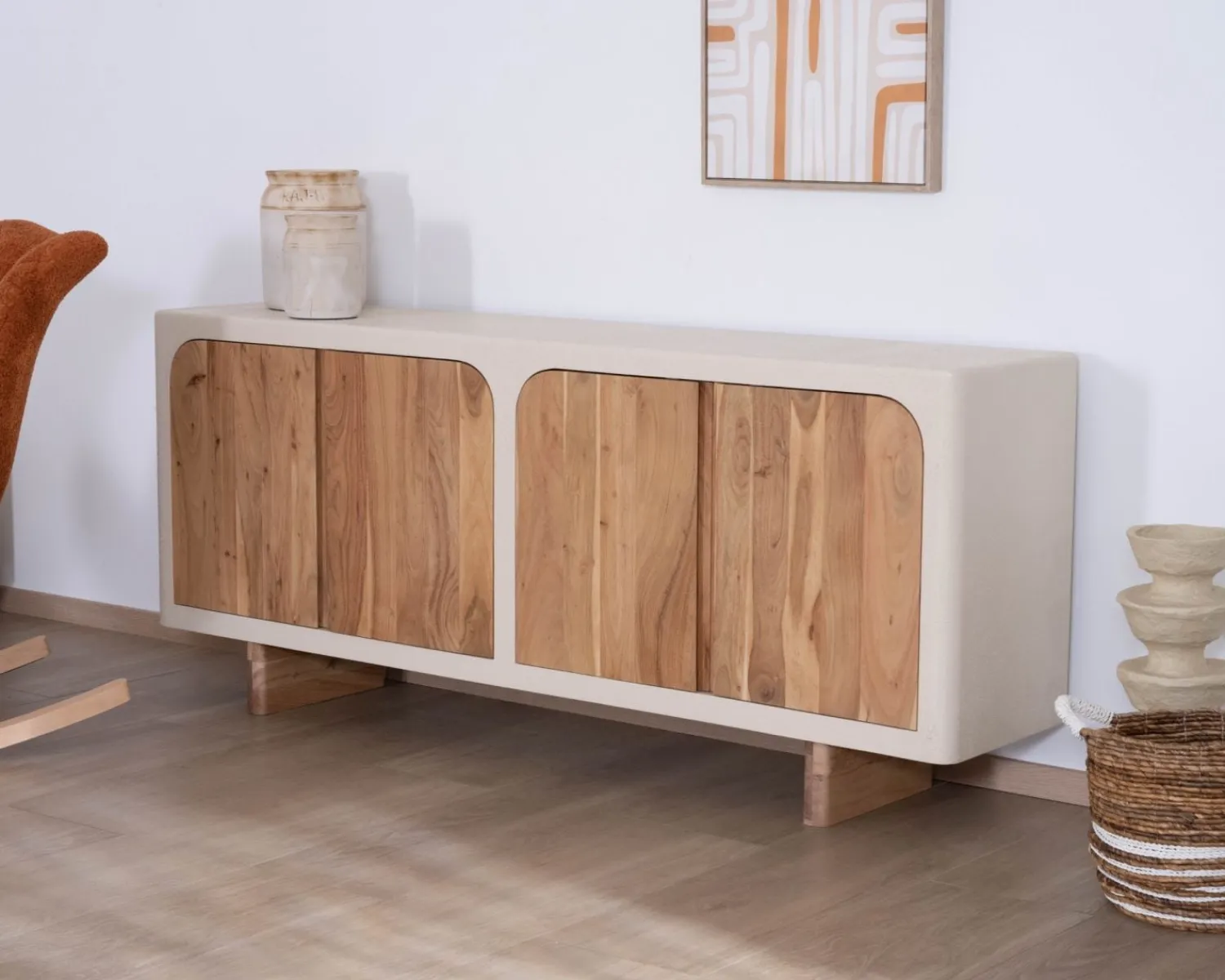 Meuble House Grand buffet bas 4 portes style organique et contemporain "Miona" Sale