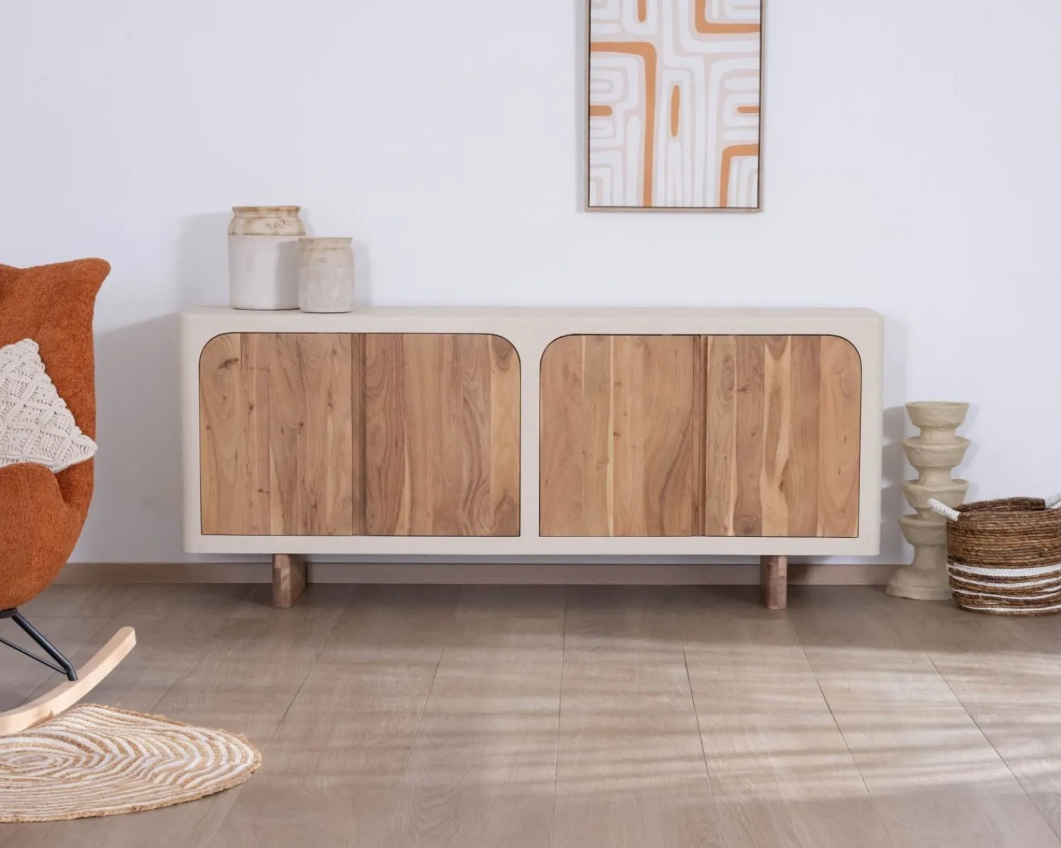 Meuble House Grand buffet bas 4 portes style organique et contemporain "Miona" Sale