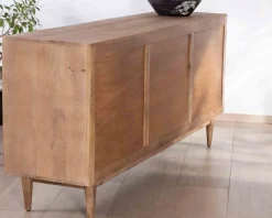 Meuble House Grand buffet contemporain en manguier avec portes et tiroirs poignées encastrées "Cabure" Sale