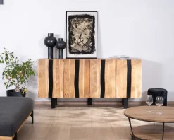 Meuble House Grand buffet design 190cm en bois massif d’acacia et métal noir "Zen Black" Online