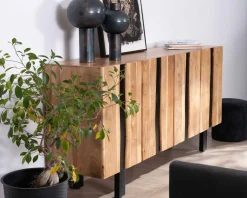 Meuble House Grand buffet design 190cm en bois massif d’acacia et métal noir 