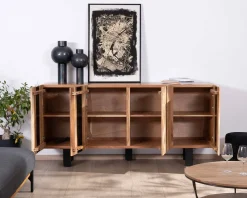Meuble House Grand buffet design 190cm en bois massif d’acacia et métal noir 