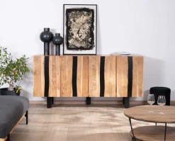 Meuble House Grand buffet design 190cm en bois massif d’acacia et métal noir 