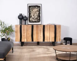 Meuble House Grand buffet design 190cm en bois massif d’acacia et métal noir 