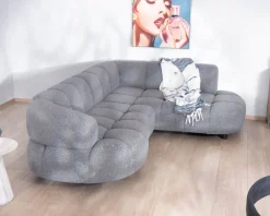 Meuble House Grand canapé d'angle en tissu tramé gris "Syltan" avec profondeur d'assise réglable électriquement Discount
