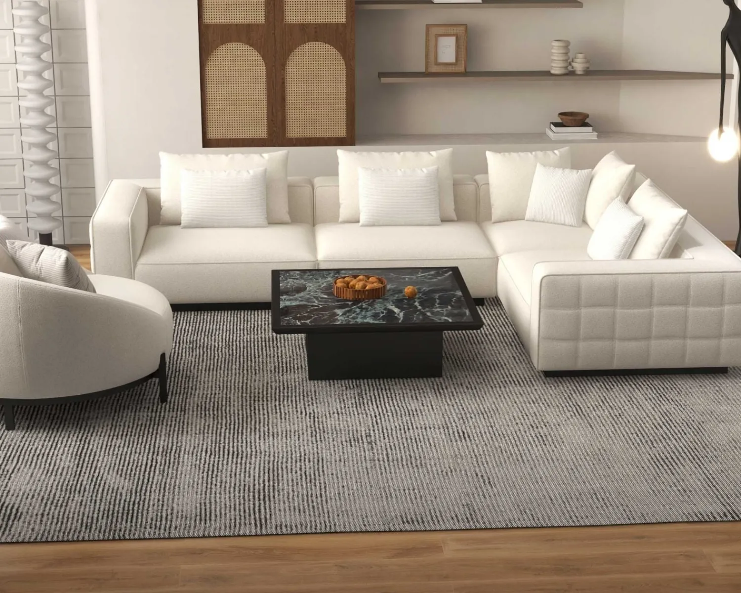Meuble House Grand canapé d'angle graphique et ultra cosy en tissu blanc "Sweet Culture" Online