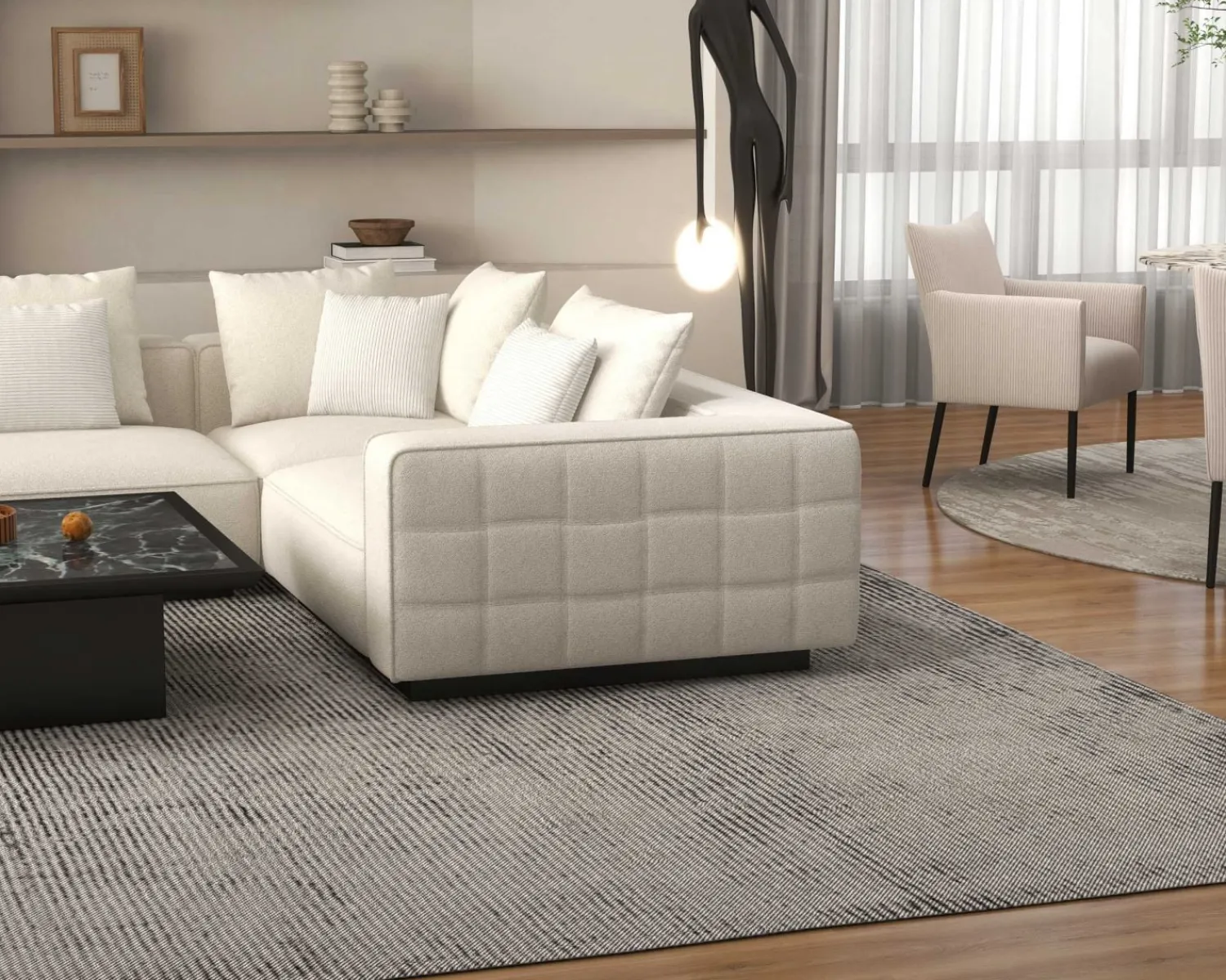 Meuble House Grand canapé d'angle graphique et ultra cosy en tissu blanc "Sweet Culture" Online